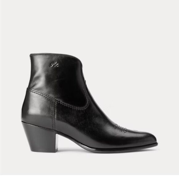 Polo Ralph Lauren Lucille Black Leather Boots Size 10 - Picture 1 of 14
